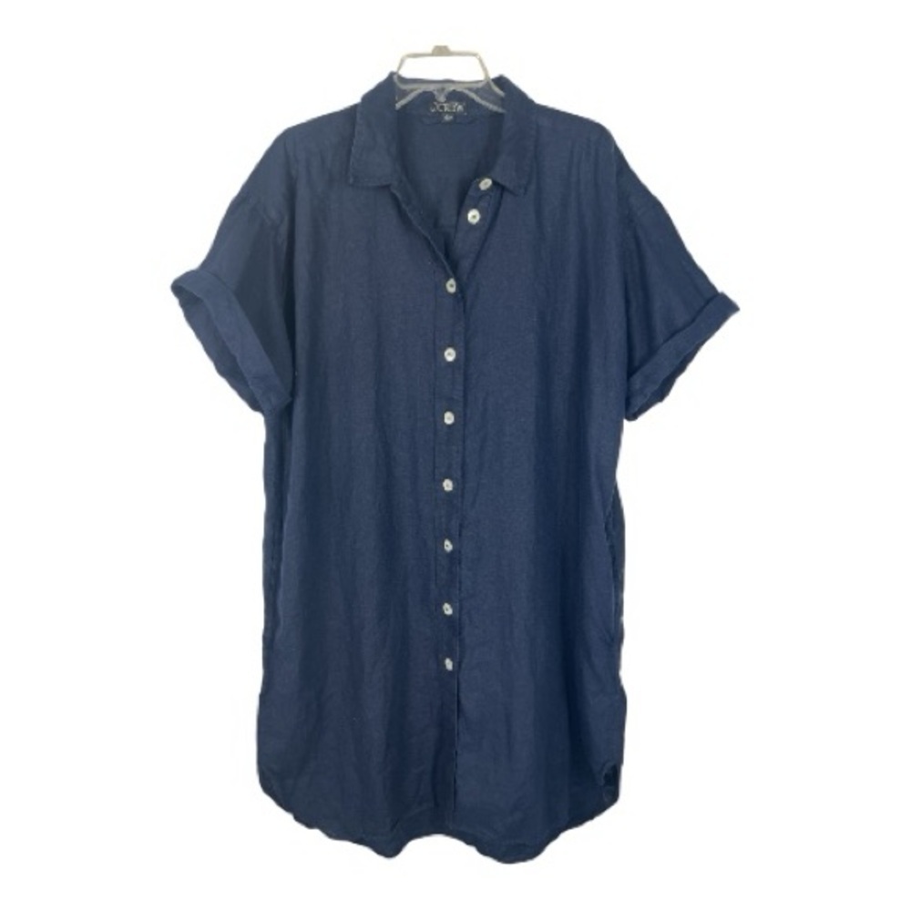 J.CREW Sz L Navy Blue Capitaine 100% Linen Shirtdress EUC Minimalist Summer - Picture 2 of 10